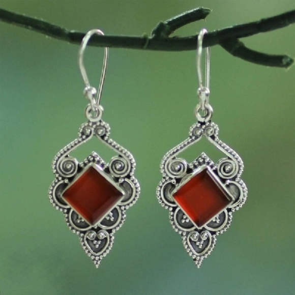 Created Red Fire Labradorite Earrings - Picture 2 of 5